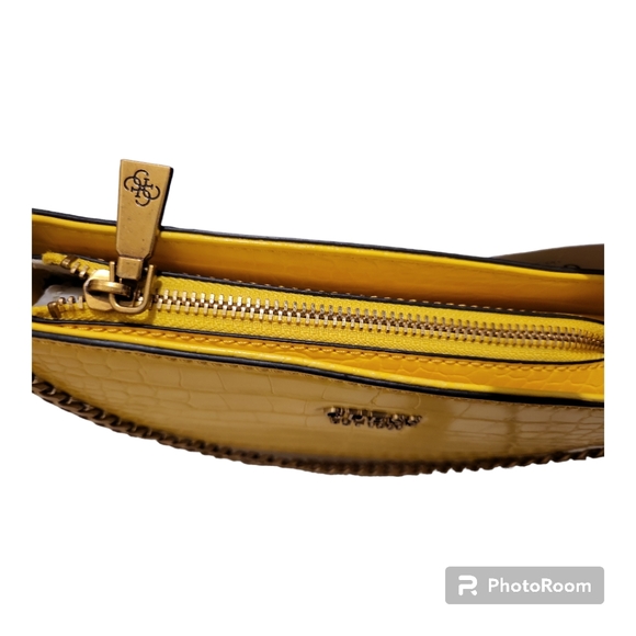 GUESS Marciano Katey Croc Mini Yellow Top Zip Shoulder Bag Purse - Picture 5 of 6